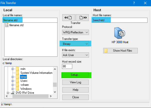 WRQ Reflection File Transfer Dialog